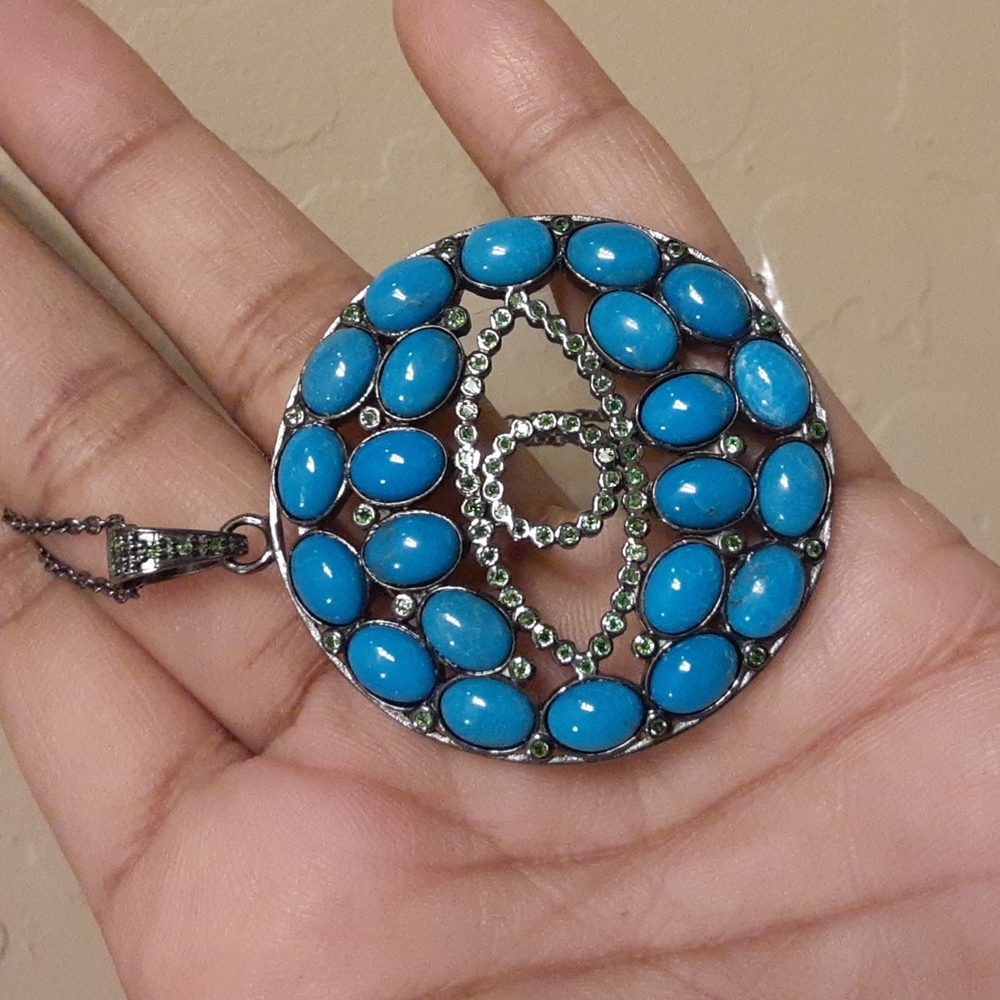 HOLD. 925, Genuine  Russian Diopside and Sleeping Beauty Turquoise. Evil Eye. - Picture 8 of 15